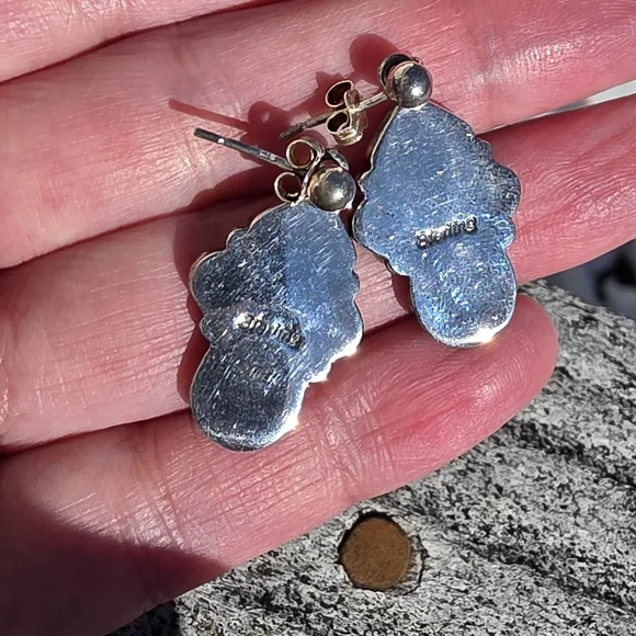 Navajo Native American Southwestern Sterling Silver Turquoise Cluster Earrings - Picture 10 of 13